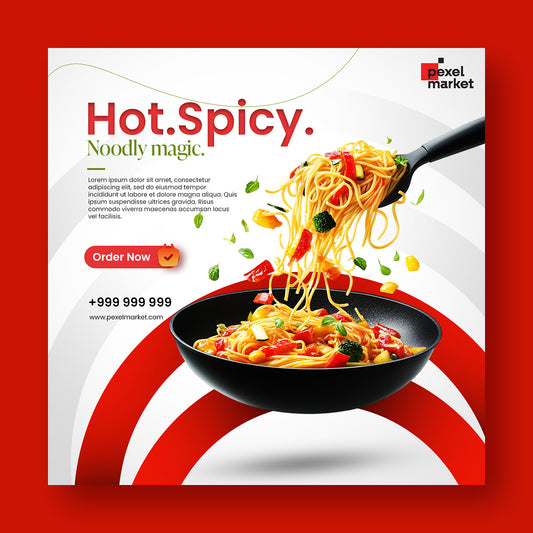 Hot & Spicy Noodles – Food Instagram Post Template (PSD)